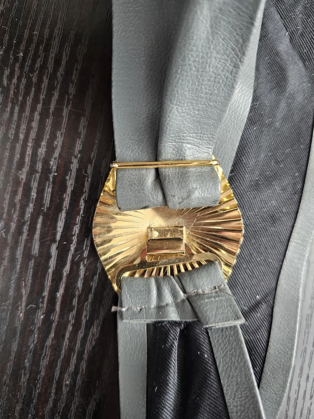Vintage 80s Gray Wide Stretch Belt Gold Sunburst Statement Buckle Retro Belt